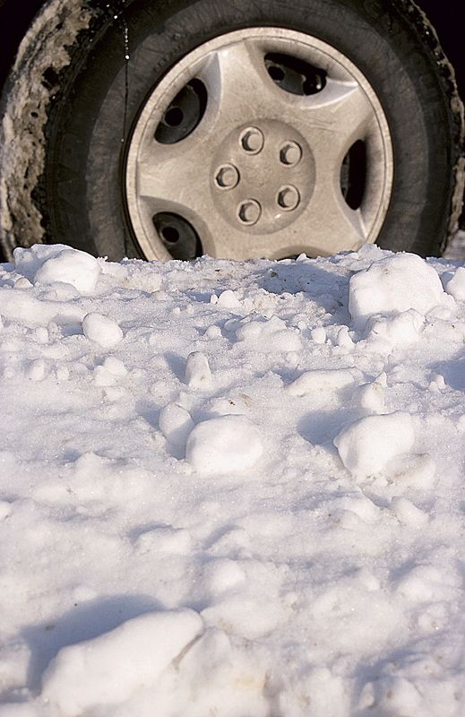 Car tire stuck in the snow