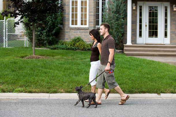 Couple walking in neighborhood photo