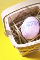 Easter egg in Easter basket with the word 
