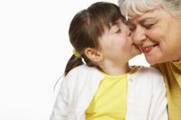 Photo of granddaughter kissing her grandmother