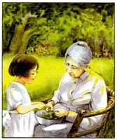 Helping an elderly widow (illustration).