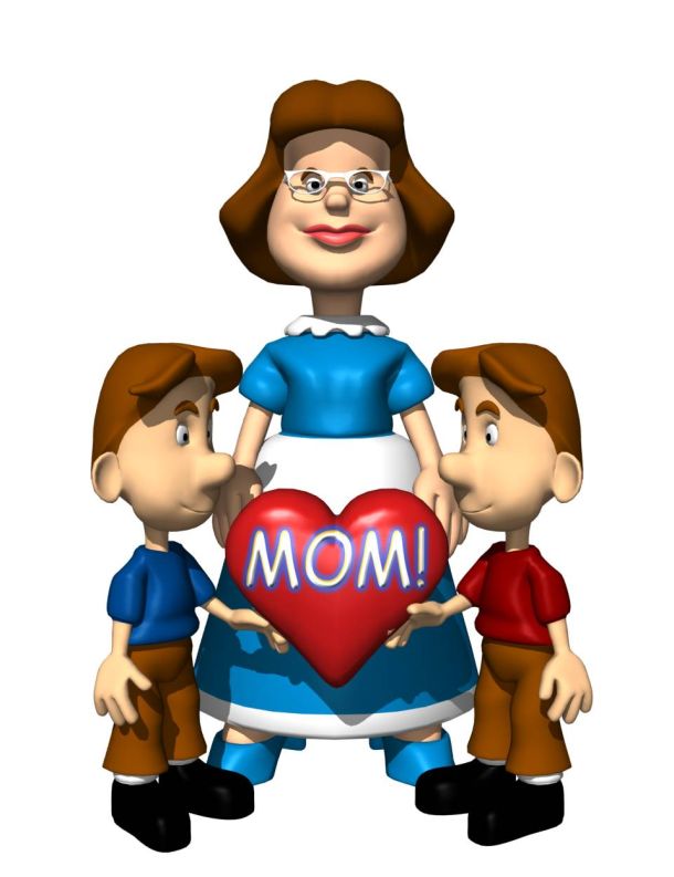 3-D graphic of mother and twin boys for Mother's Day