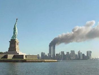 World Trade Center towers burning after al-Qaeda's 9-11 terrorist attacks