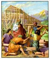 Noah building the ark to preserve life through the Flood