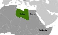 Map showing Libya, Egypt and Ethiopia in North Africa, adapted from CIA World Factbook