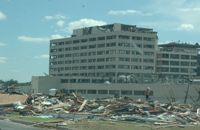 St. John's Regional Medical Center showing damage from the Joplin tornado (photo by Interati on Wikimedia Commons).