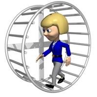 Woman in a hamster wheel going nowhere 3D graphic