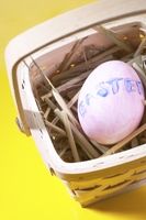 Easter egg in Easter basket with the word