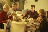 Family praying before dinner (also called saying the blessing or saying grace).