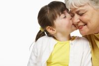Photo of granddaughter kissing her grandmother
